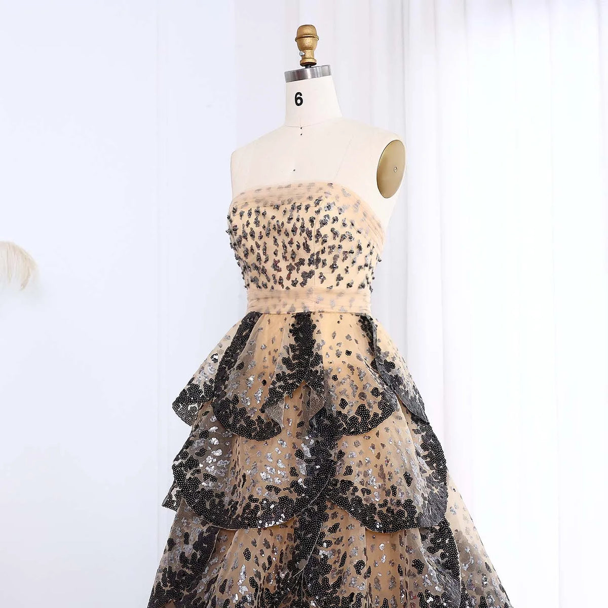 Tulle One Shoulder Tiered A-Line Midi Dress - View 10