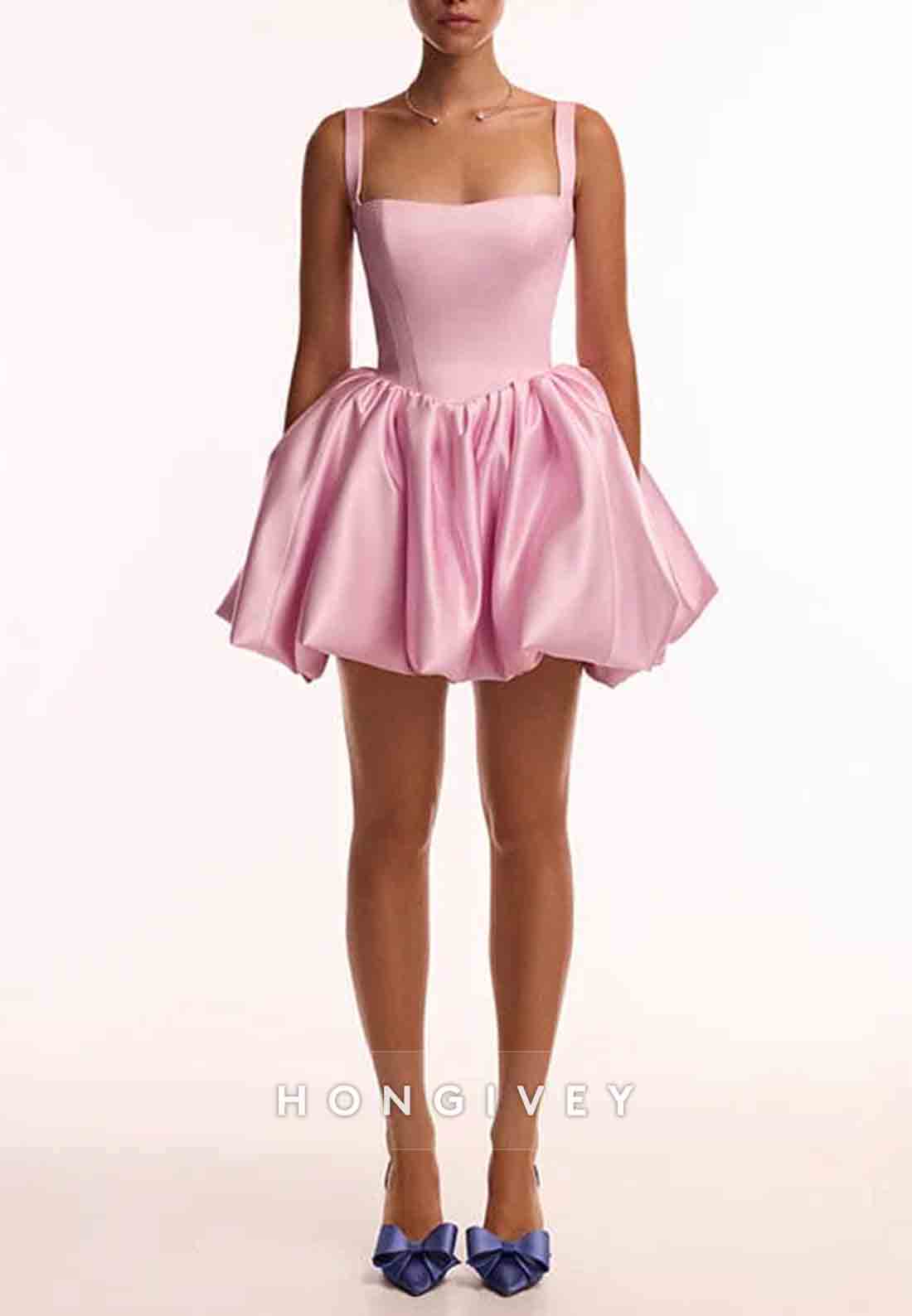 Regular Straps Fitted Party Homecoming Square Crisscross Back Pink Mini Homecoming Dresses