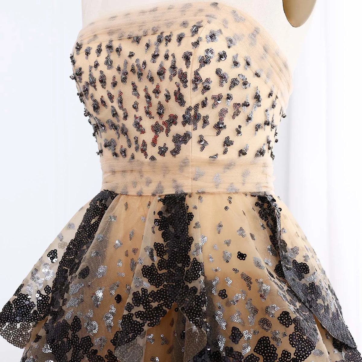 Tulle One Shoulder Tiered A-Line Midi Dress - View 8