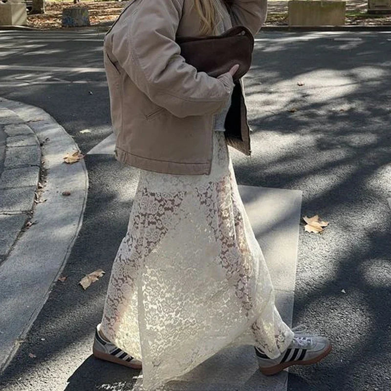 Lace Sheer A-Line Vintage Floral See-Through Skirt