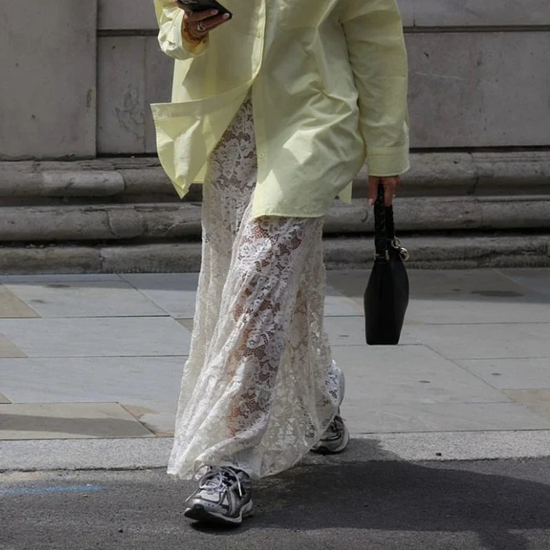 Lace Sheer A-Line Vintage Floral See-Through Skirt