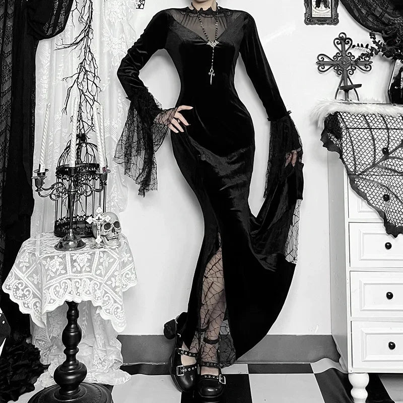 Lace Patchwork Flare Sleeve Maxi Dress