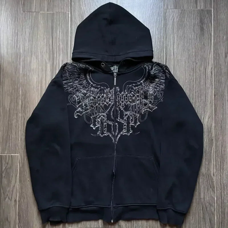 Y2K Gothic Skull Zipper Hoodie