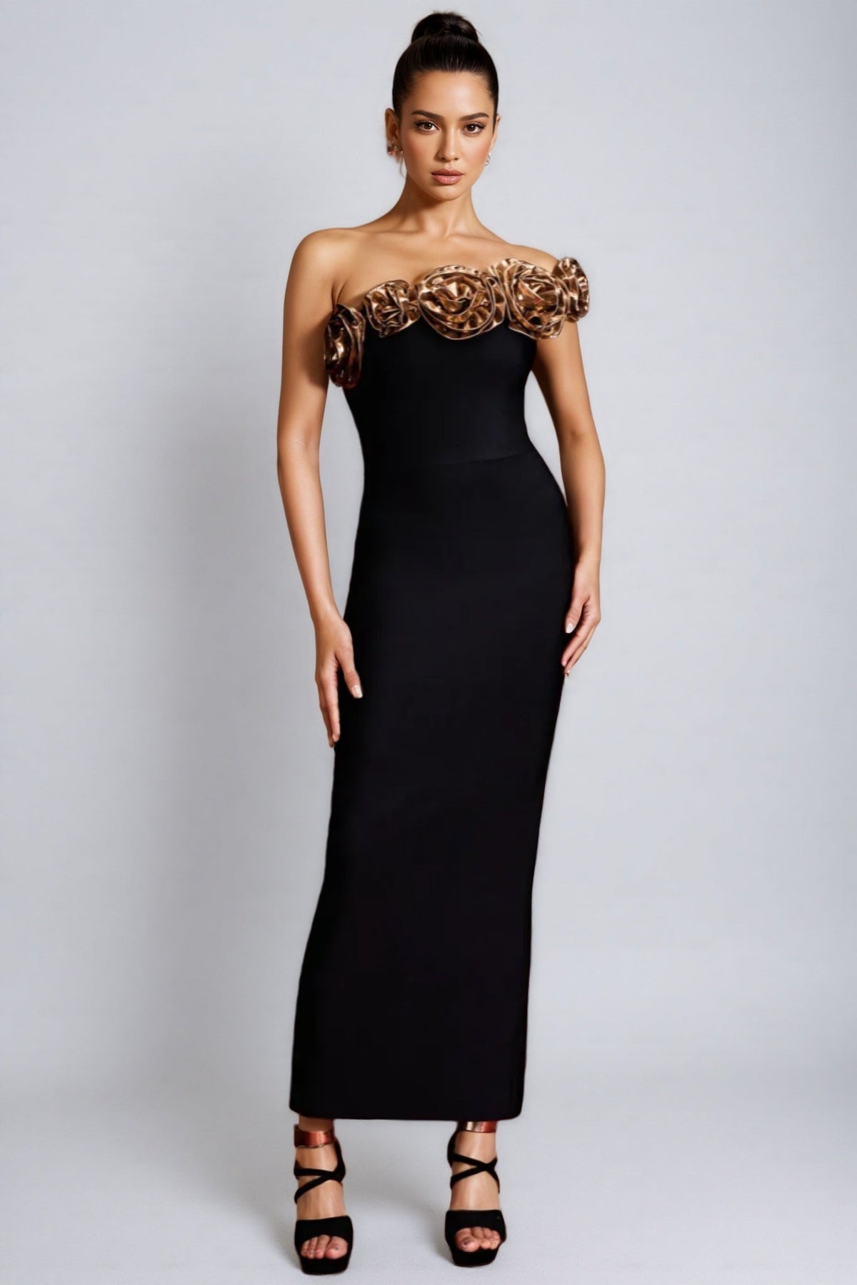 One Shoulder Bandage 3D Floral Midi Dress