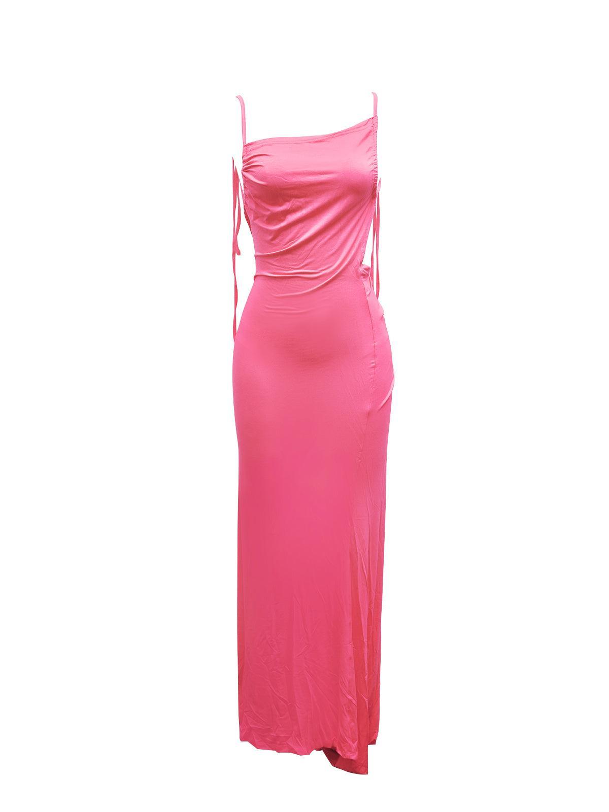 Agatha Backless Ruched Maxi Dress In Pink
