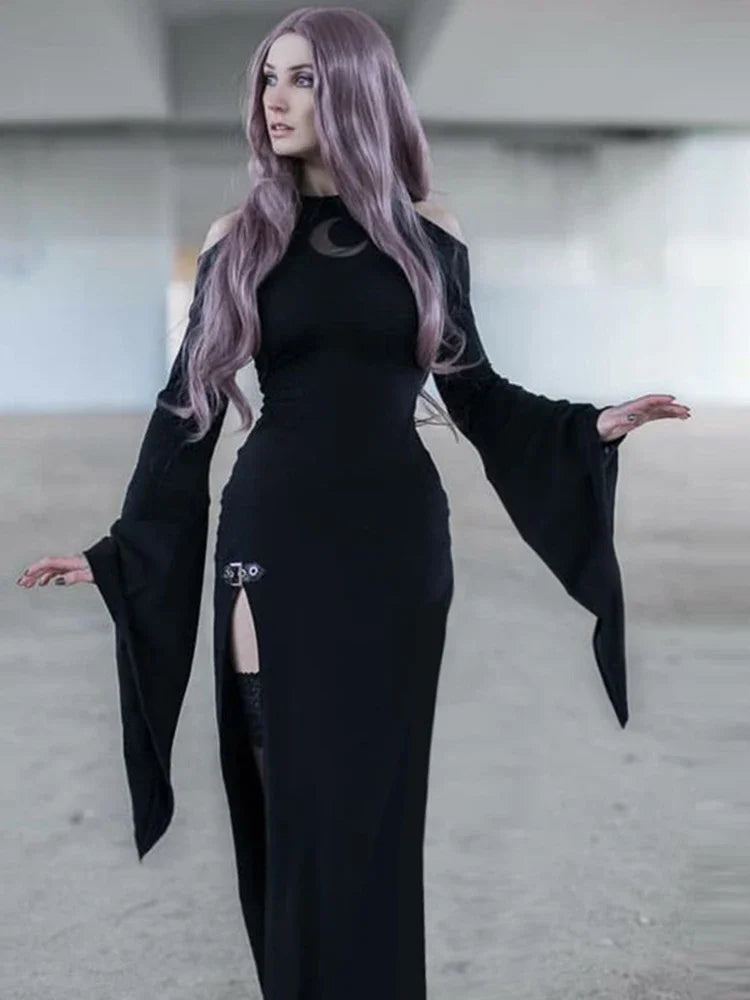Moon Hollow Out Flare Sleeve Maxi Dress
