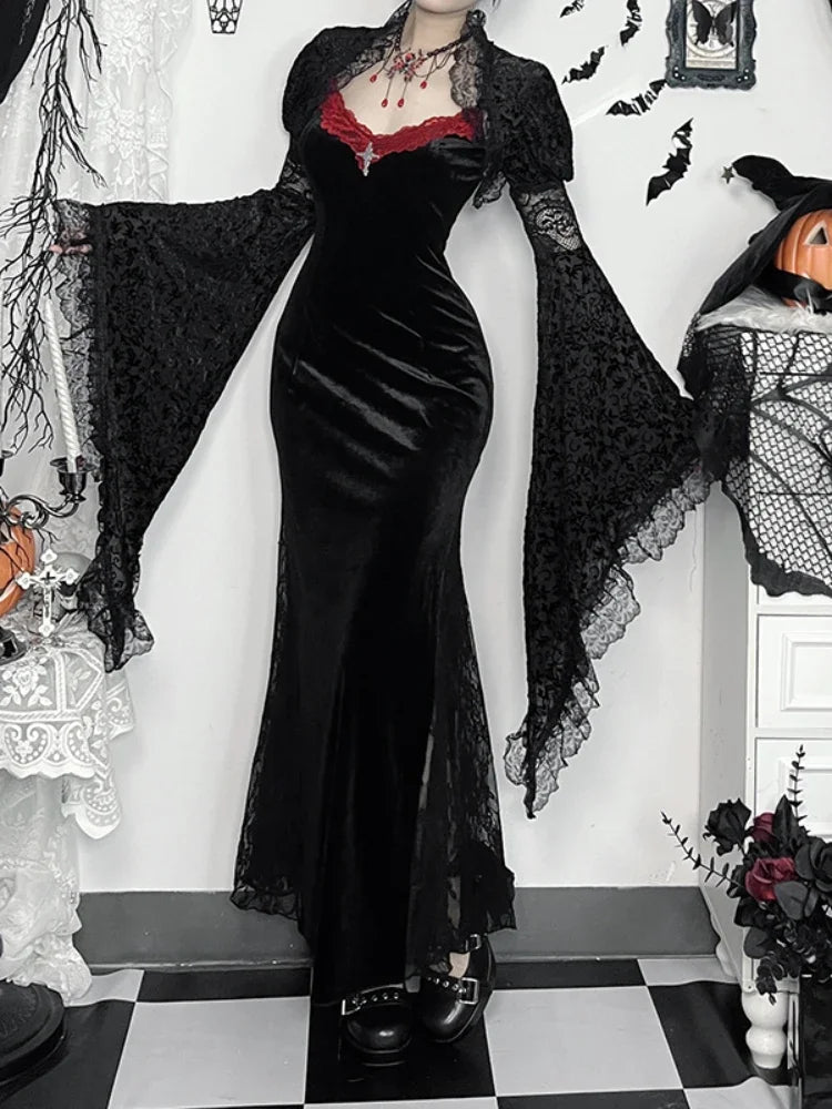 Long Strap Lace Patchwork Maxi Dress