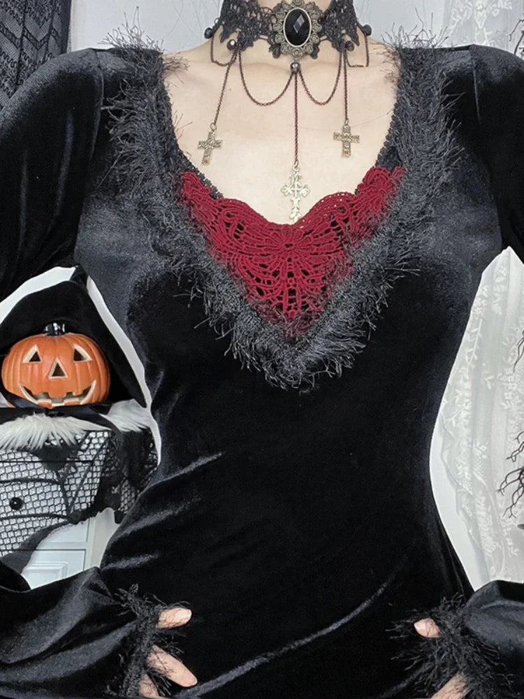 Rearless Plumage Patchwork Full-length Dress