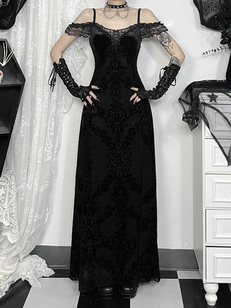 Lace Patchwork Spaghetti Strap Maxi Dress