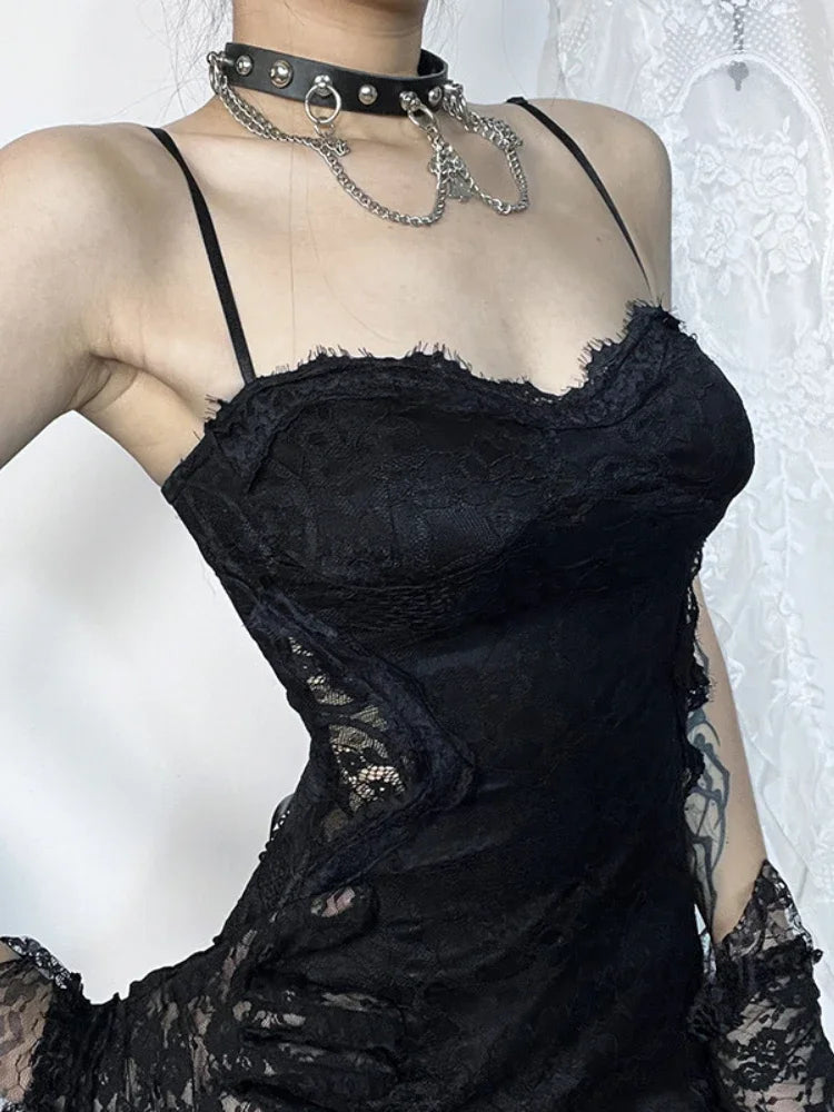 Graceful Spaghetti Strap Lace Full-Length Dress