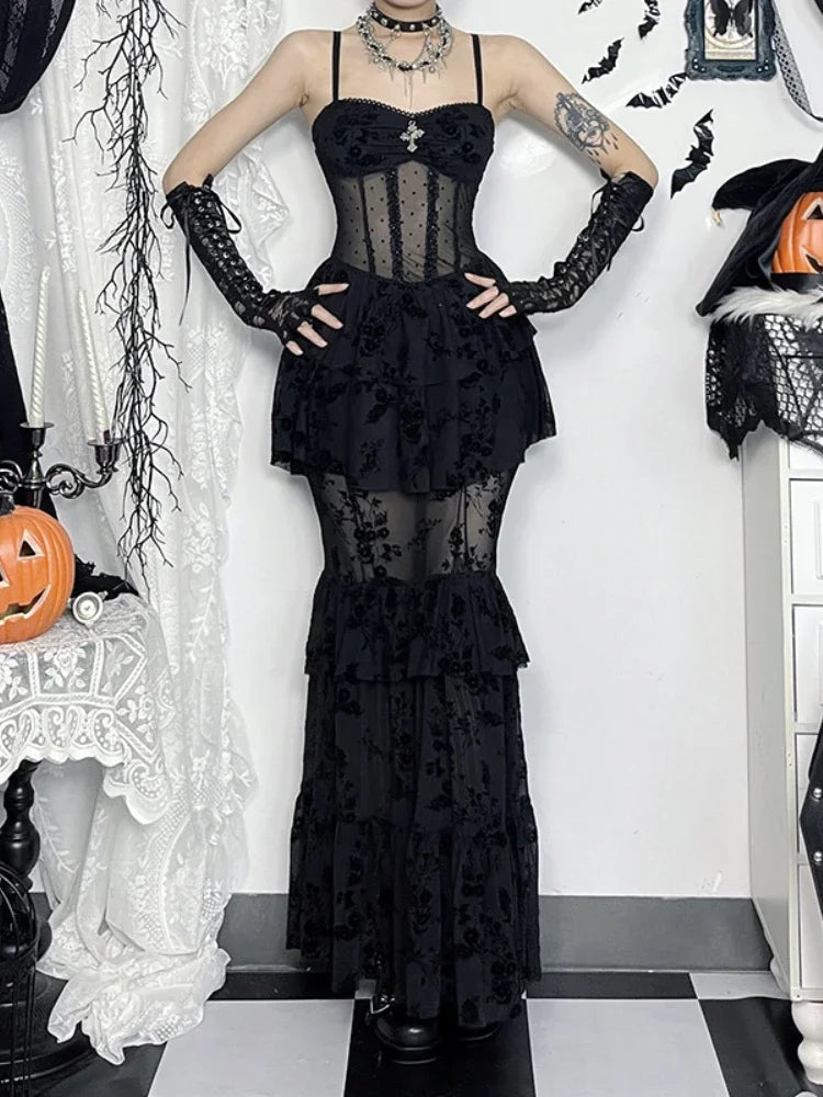 Group Transparent Bodice Full-Length Dress