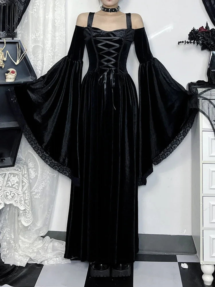 Flare Sleeve Tall Waist Bandage Maxi Dress