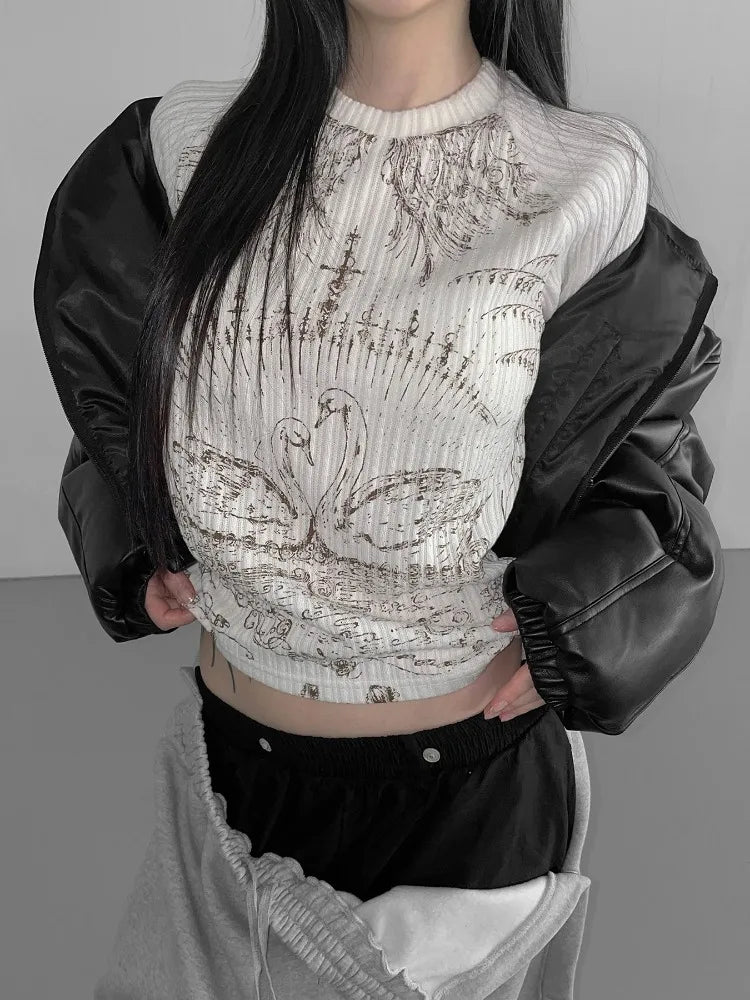 Emo Printed O-neck Knit Top