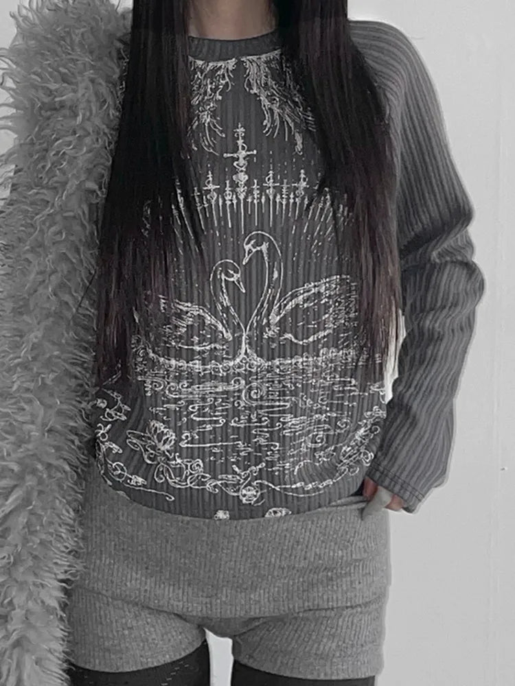 Emo Printed O-neck Knit Top