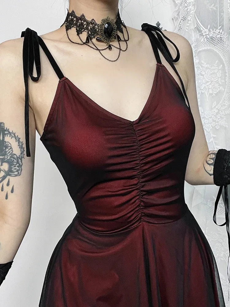 Crimson Thin-Strap Tiny Frock