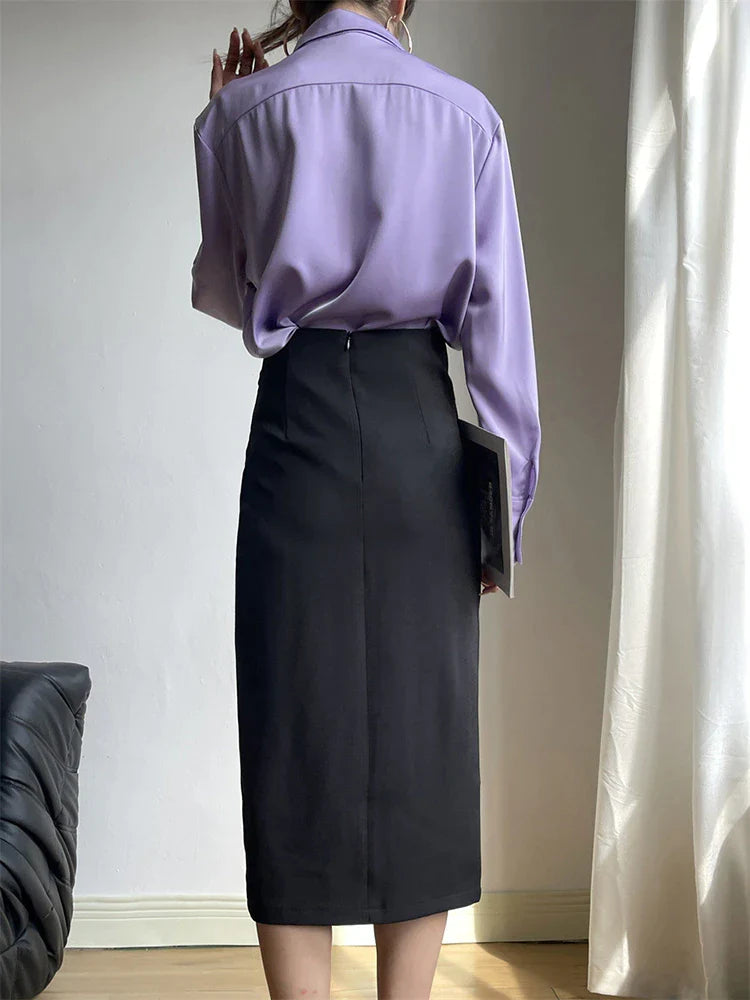 KittenAlarm - Amari High Waist Ruched Detail Wrap Hem Skirt