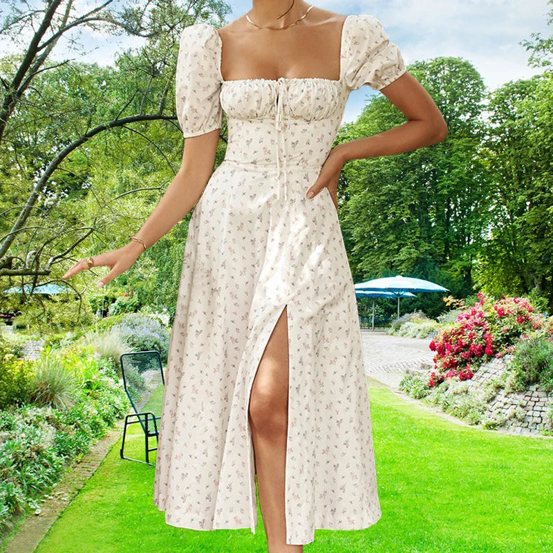 Small Fresh Floral Slim Fit Slit Camisole Floral Dress