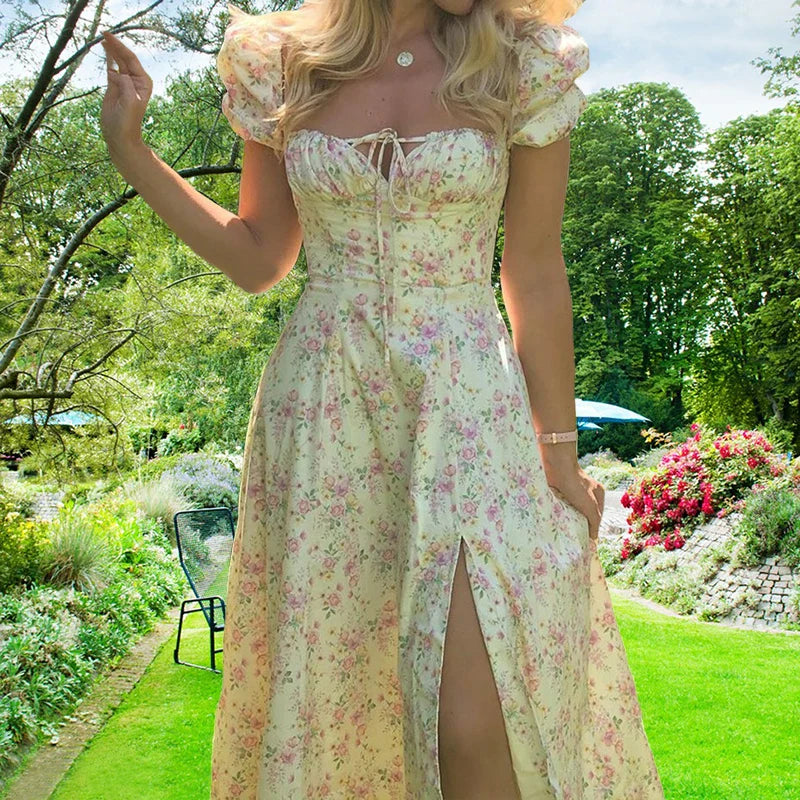 Small Fresh Floral Slim Fit Slit Camisole Floral Dress