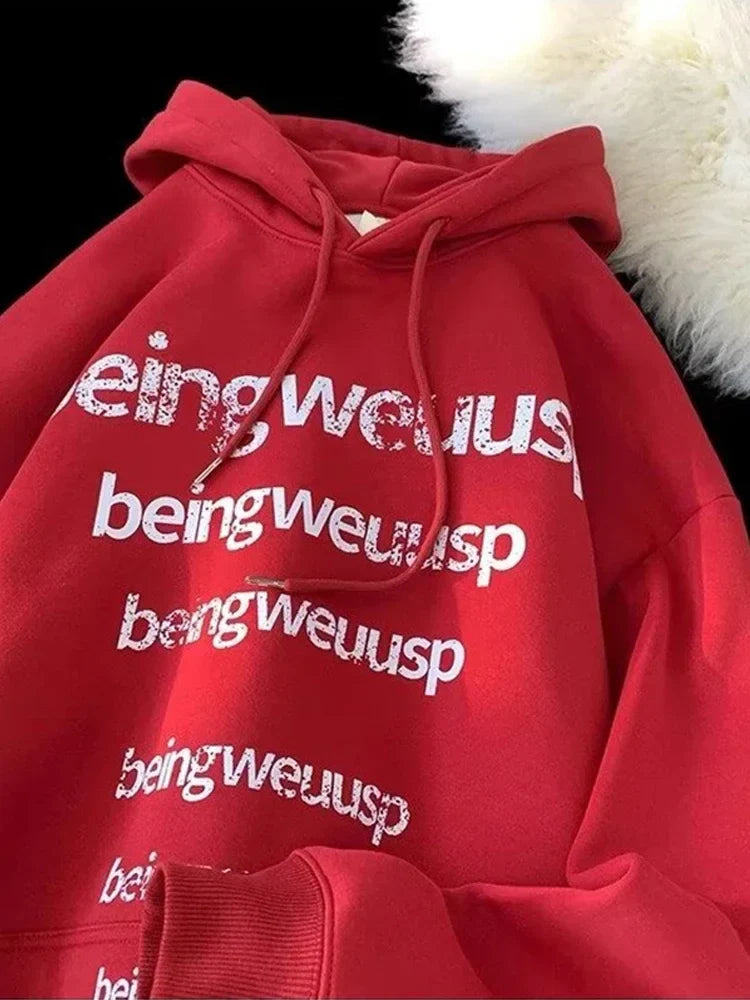 Retro Harajuku Letter Design Oversized Hoodie