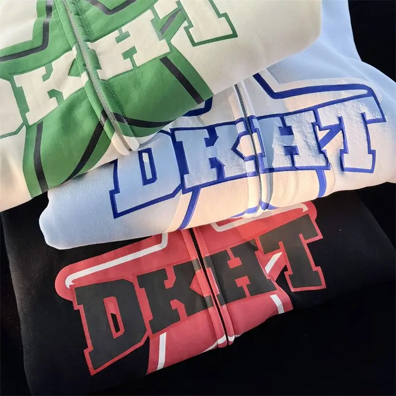 Star Print Retro Zipper Hoodie