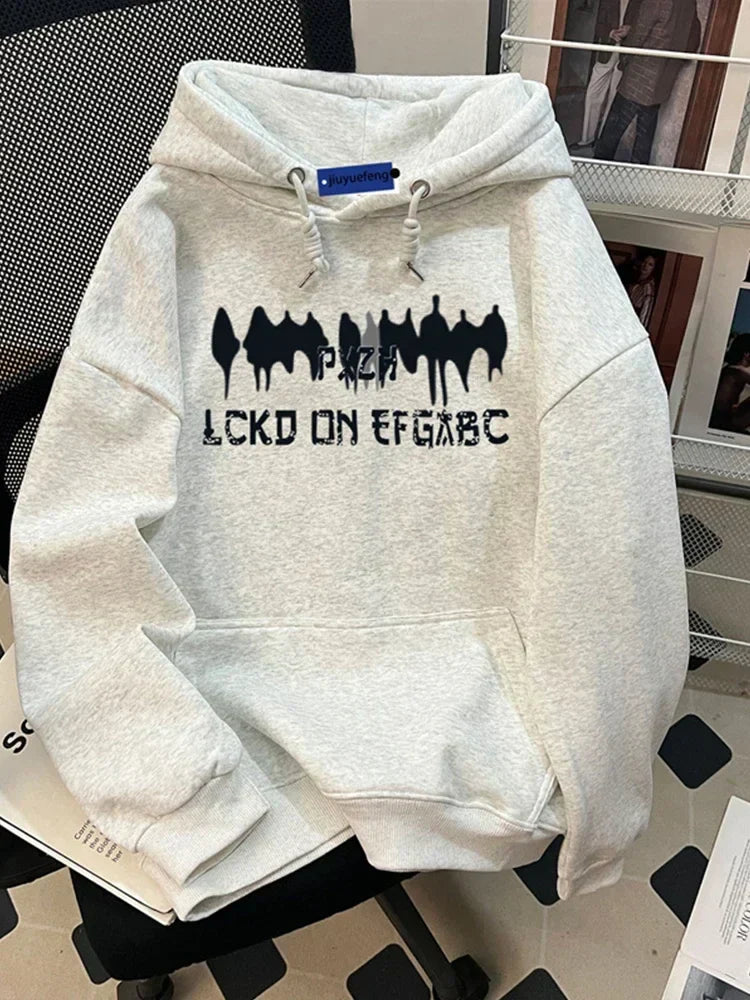Retro Gothic Graphic Hoodie GRAY / M(40-50KG)