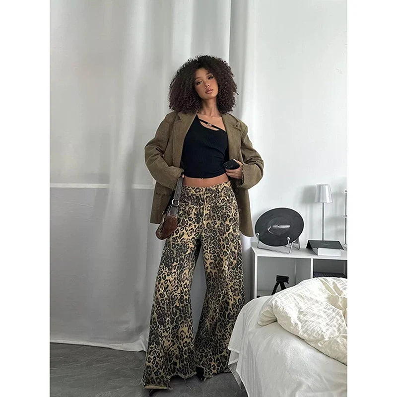Sweet Baggy Washed Pink Leopard Brown High Waist Trashy Jean