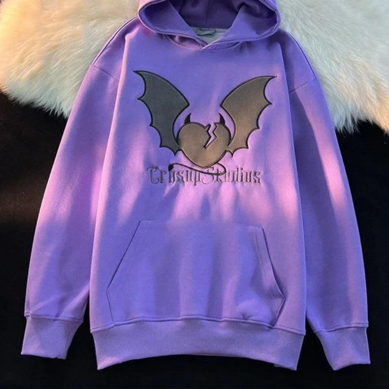 Bat Embroidery Harajuku Hoodie