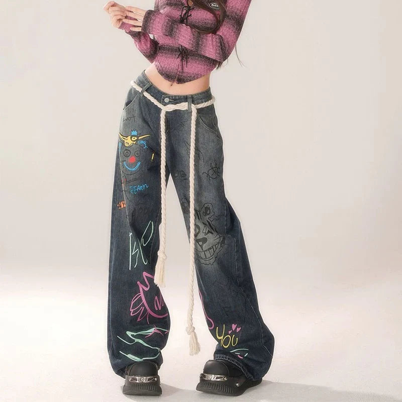 Graffiti Vintage High Waist Jeans Pants