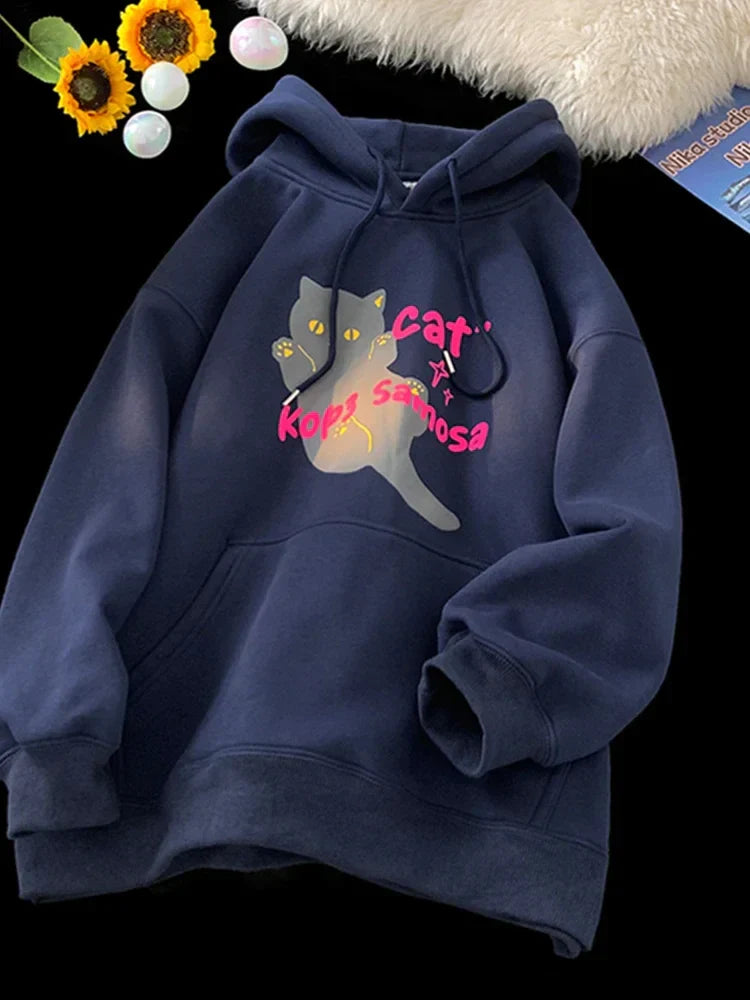 Anime Kawaii Cat Graphic Retro Hoodie