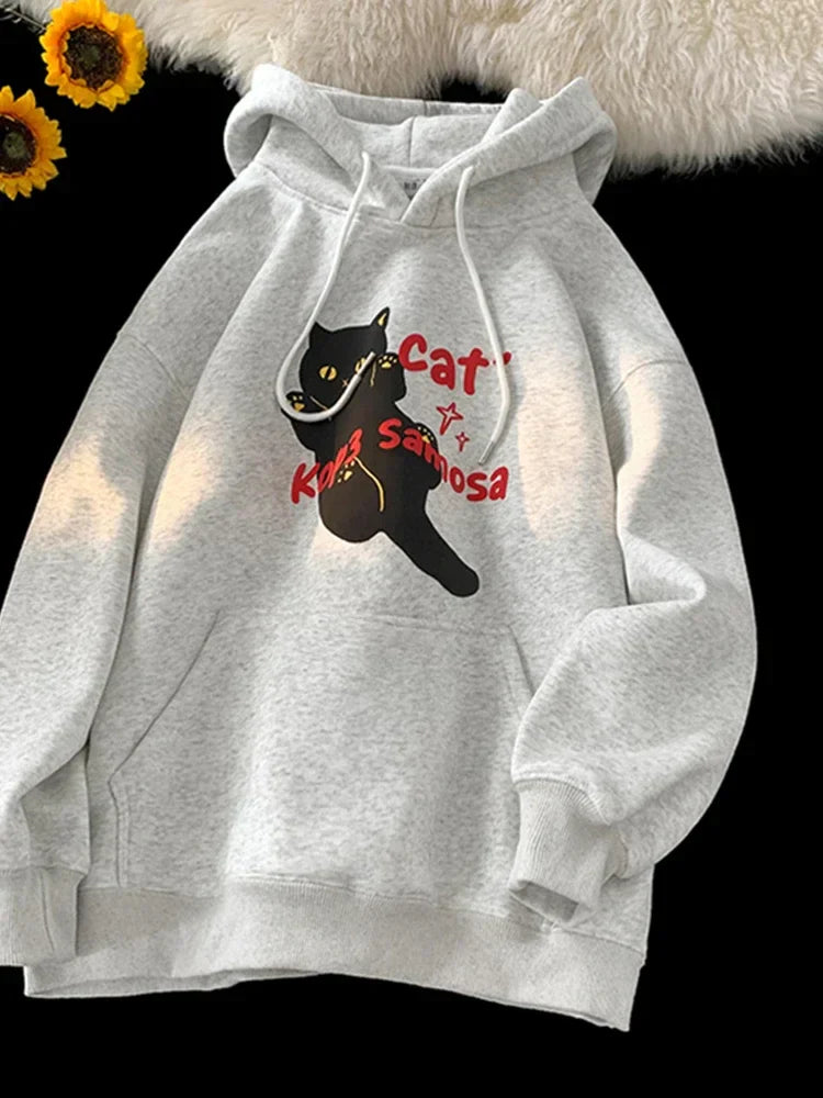 Anime Kawaii Cat Graphic Retro Hoodie