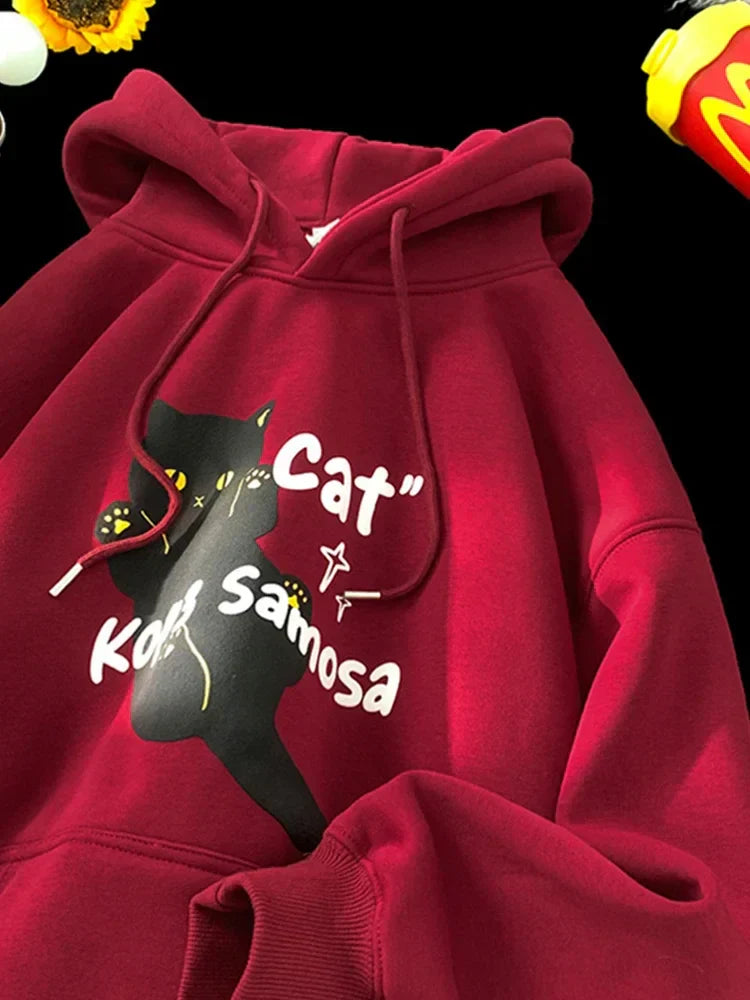 Anime Kawaii Cat Graphic Retro Hoodie