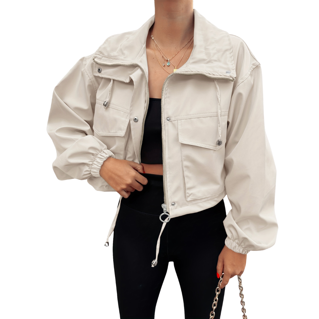 Drawstring Hem Zip Front Cropped Utility Jacket 5
