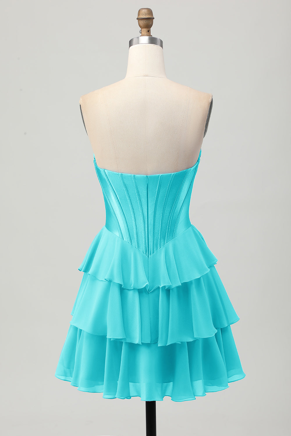 Blue Tiered Corset A Line Strapless Short Homecoming Dress