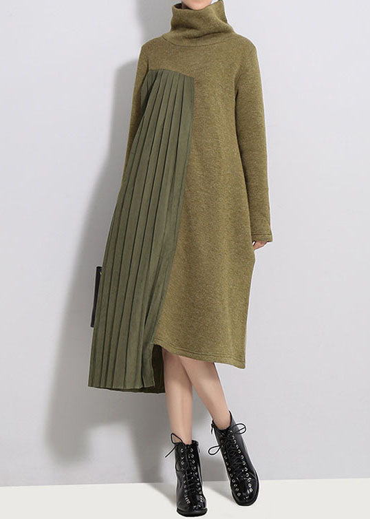 Knit Turtleneck Long Sleeve Asymmetrical A-Line Midi Dress