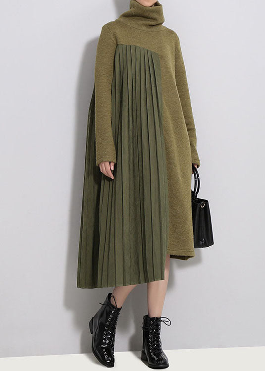 Knit Turtleneck Long Sleeve Asymmetrical A-Line Midi Dress - View 2