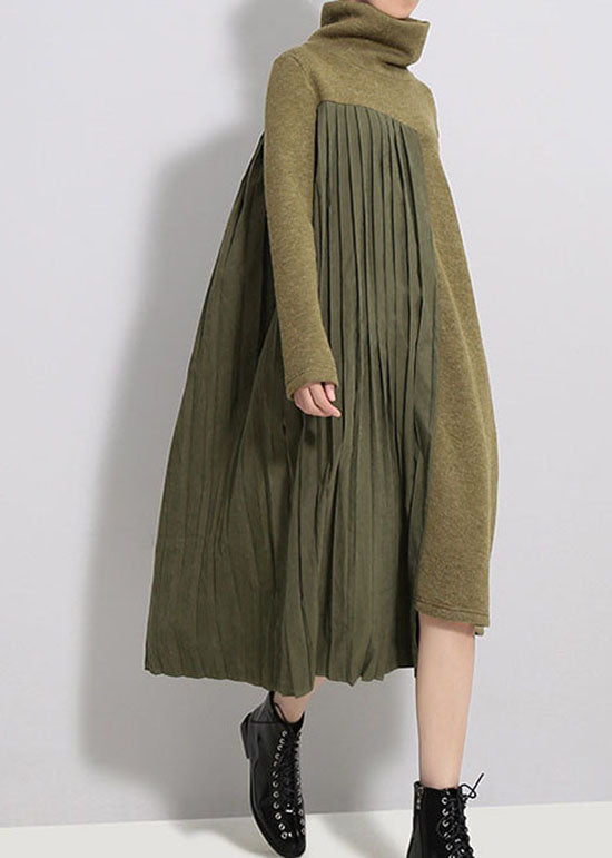 Knit Turtleneck Long Sleeve Asymmetrical A-Line Midi Dress - View 3