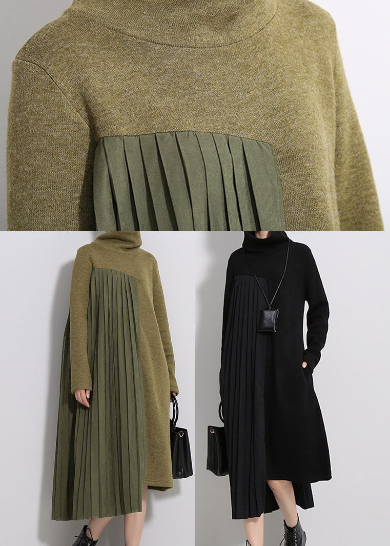 Knit Turtleneck Long Sleeve Asymmetrical A-Line Midi Dress - View 5