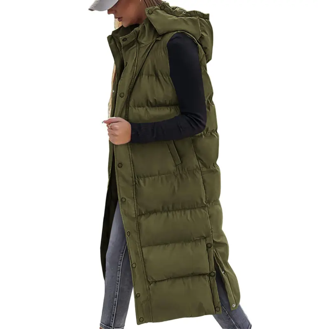 Hooded Zip Front Longline Puffer Vest