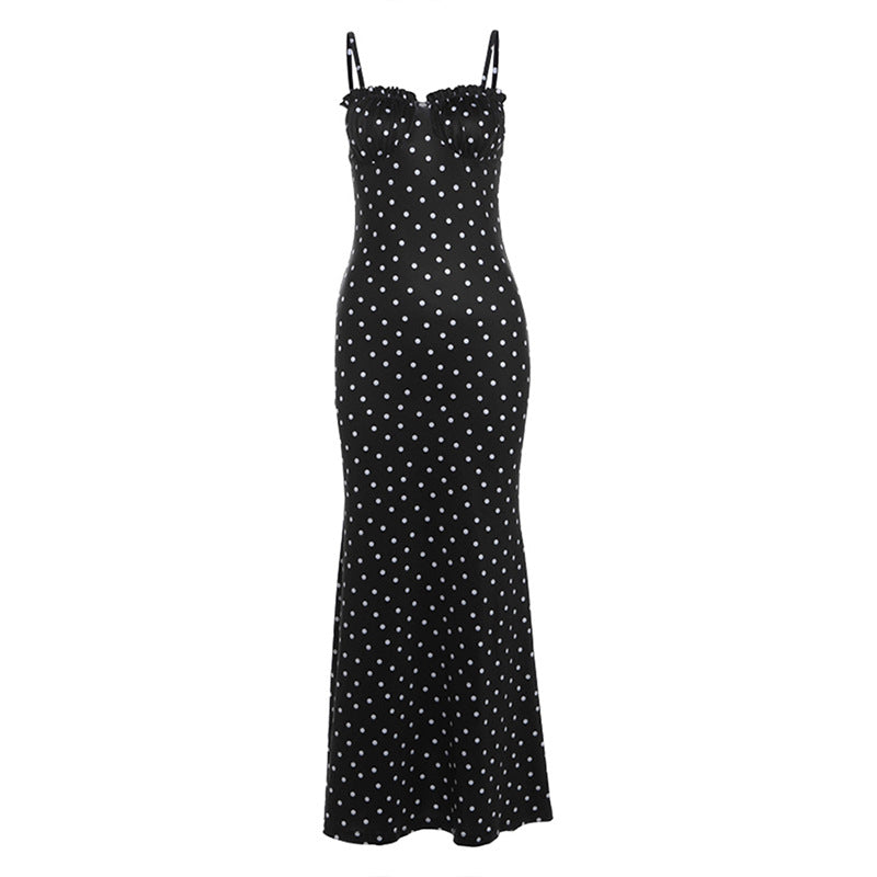 Arrival French Slim Fit Backless Polka Dot Brace Dress - Fashionpara
