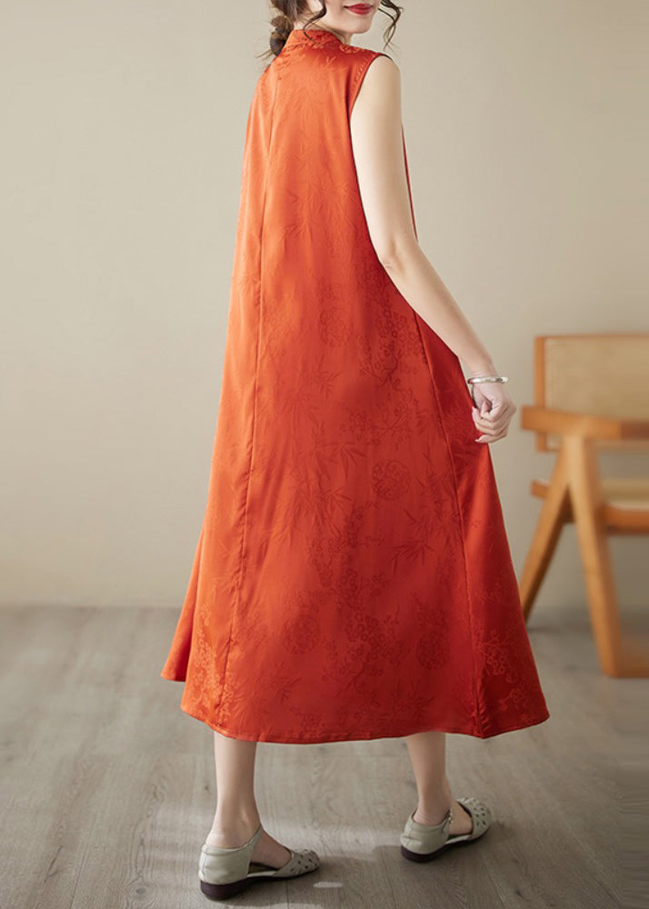 Jacquard Mandarin Collar Sleeveless Bead Tie Keyhole Midi Dress - View 5