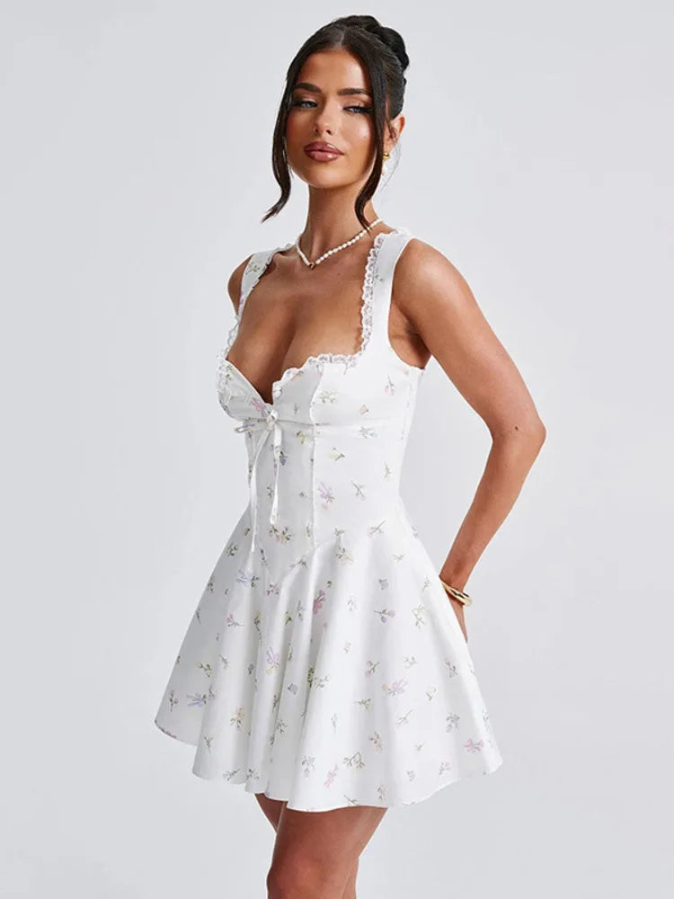 Deep V Backless Pleated Mini Dress