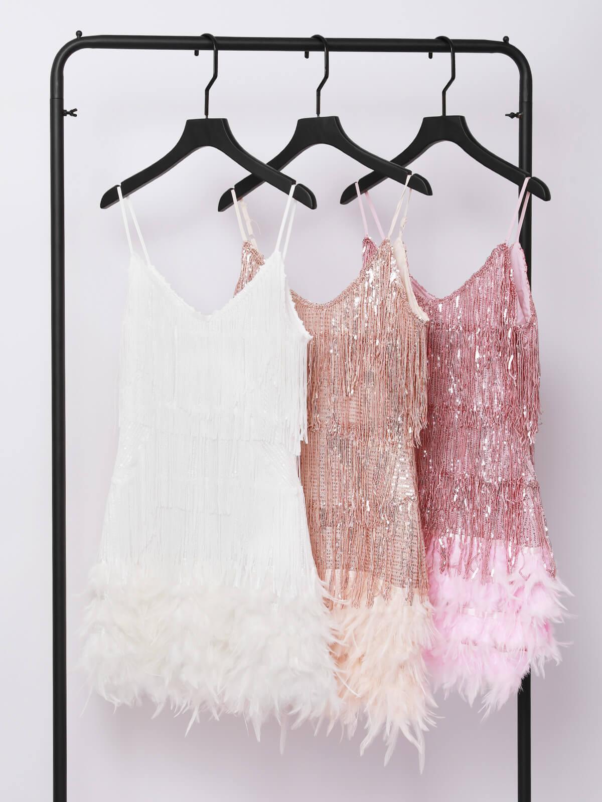 Spaghetti Strap Sequin Fringe Feather Hem Mini Party Dress - View 7
