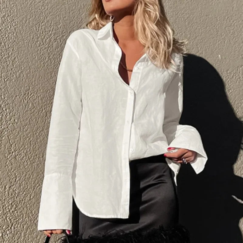 Cotton Solid Loose Casual Office Blouse