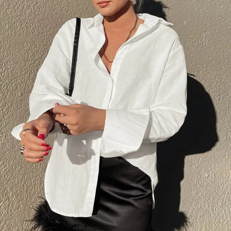 Cotton Solid Loose Casual Office Blouse