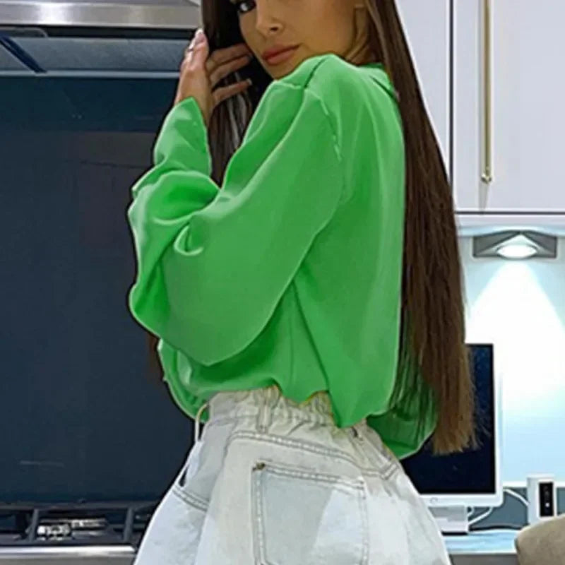 Ice Silk Loose Casual Satin Long Sleeve Blouse
