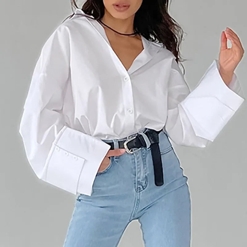 Casual Loose White Shirt Autumn Blouse