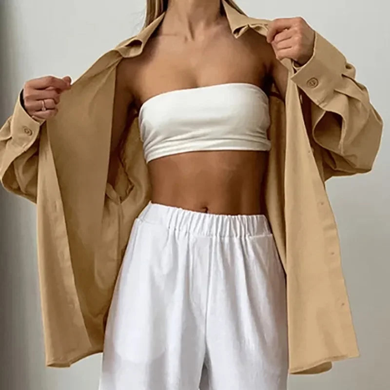 Solid Loose Cotton Blouse Elegant Autumn Blouse