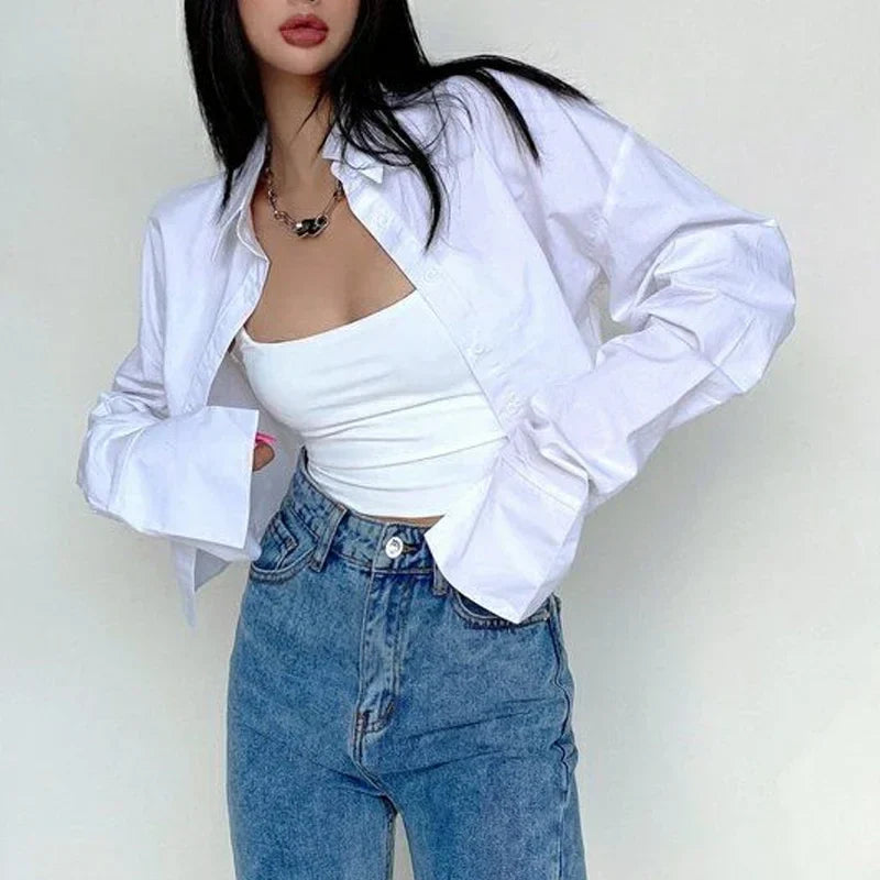 Casual Single Breasted Turn Down Collar Short Sleeve Blouse