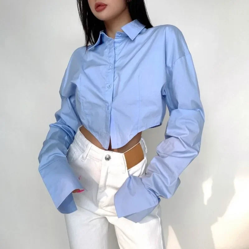 Casual Single Breasted Turn Down Collar Short Sleeve Blouse