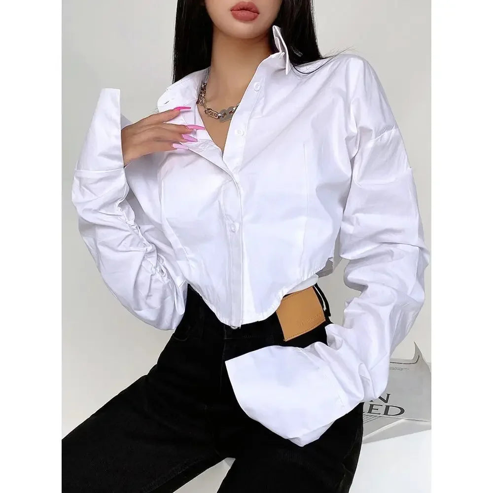 Casual Single Breasted Turn Down Collar Short Sleeve Blouse